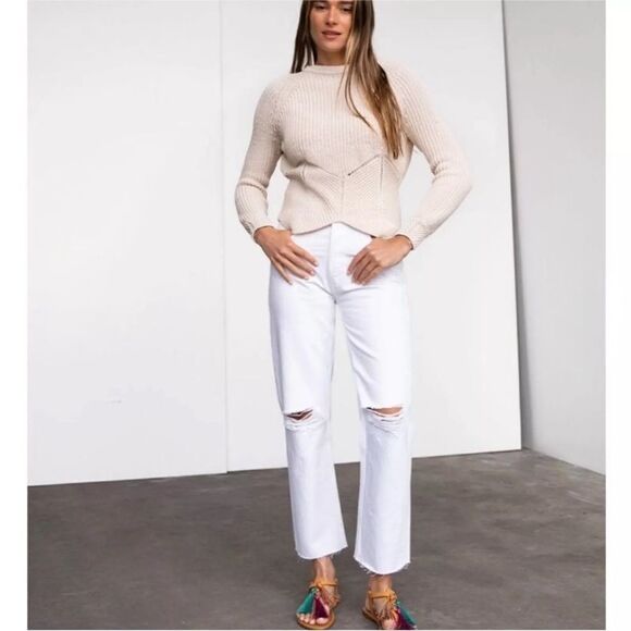 NWT RE/DONE 70s High-Rise Stove Pipe Jeans In White Destroyed - Picture 5 of 9